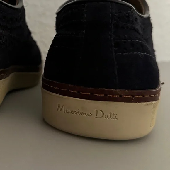 Men's MASSIMO DUTTI Suede Wingtip Oxford Shoes Lace-Up Perforated Loafer‎ Navy